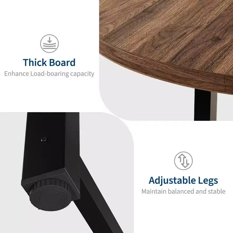 Table de salle à manger circulaire de 47 po, table de cuisine industrielle en bois avec cadre en métal robuste, parfaite pour les repas de 4 à 6 personnes