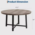 Table de salle à manger circulaire de 47 po, table de cuisine industrielle en bois avec cadre en métal robuste, parfaite pour les repas de 4 à 6 personnes