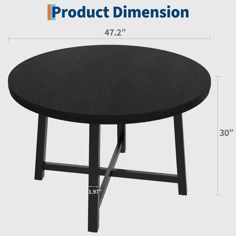 Table de salle à manger circulaire de 47 po, table de cuisine industrielle en bois avec cadre en métal robuste, parfaite pour les repas de 4 à 6 personnes