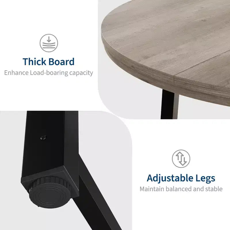 Table de salle à manger circulaire de 47 po, table de cuisine industrielle en bois avec cadre en métal robuste, parfaite pour les repas de 4 à 6 personnes