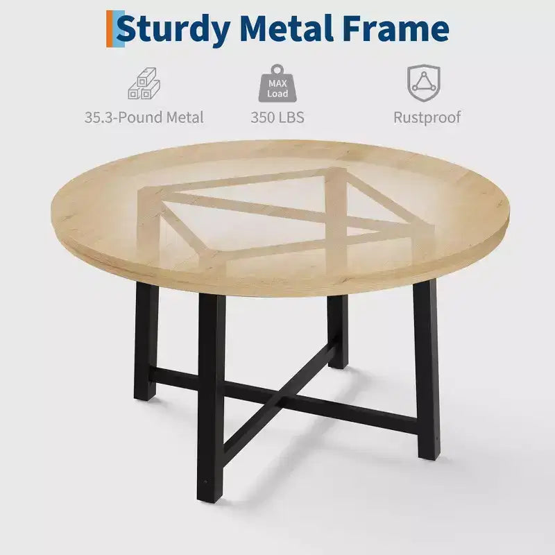 Table de salle à manger circulaire de 47 po, table de cuisine industrielle en bois avec cadre en métal robuste, parfaite pour les repas de 4 à 6 personnes