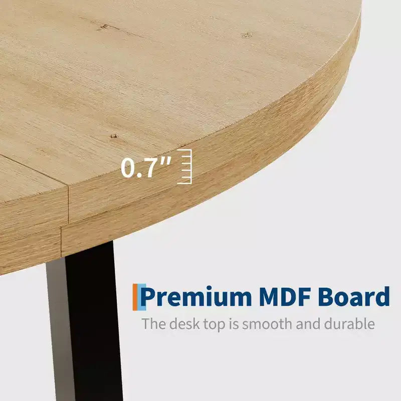 Table de salle à manger circulaire de 47 po, table de cuisine industrielle en bois avec cadre en métal robuste, parfaite pour les repas de 4 à 6 personnes