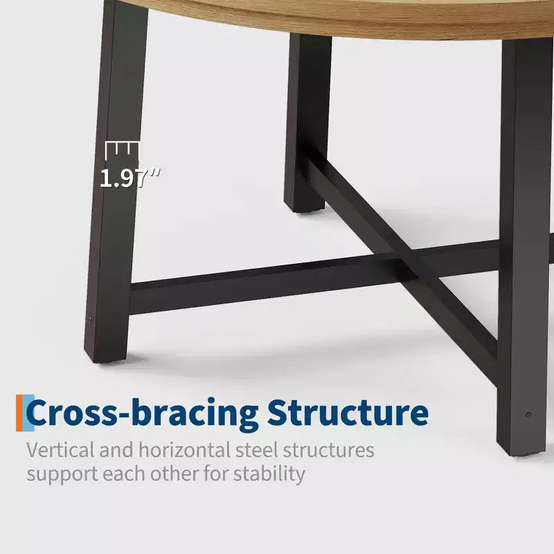 Table de salle à manger circulaire de 47 po, table de cuisine industrielle en bois avec cadre en métal robuste, parfaite pour les repas de 4 à 6 personnes