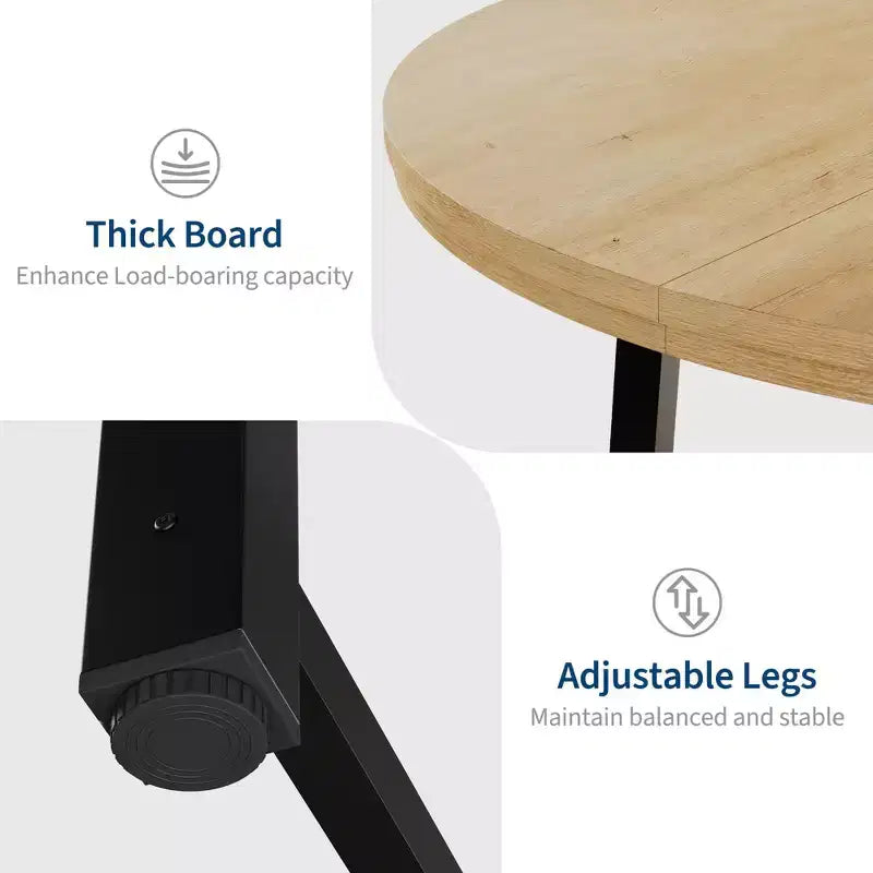 Table de salle à manger circulaire de 47 po, table de cuisine industrielle en bois avec cadre en métal robuste, parfaite pour les repas de 4 à 6 personnes
