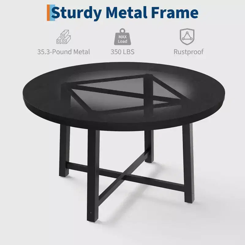 Table de salle à manger circulaire de 47 po, table de cuisine industrielle en bois avec cadre en métal robuste, parfaite pour les repas de 4 à 6 personnes