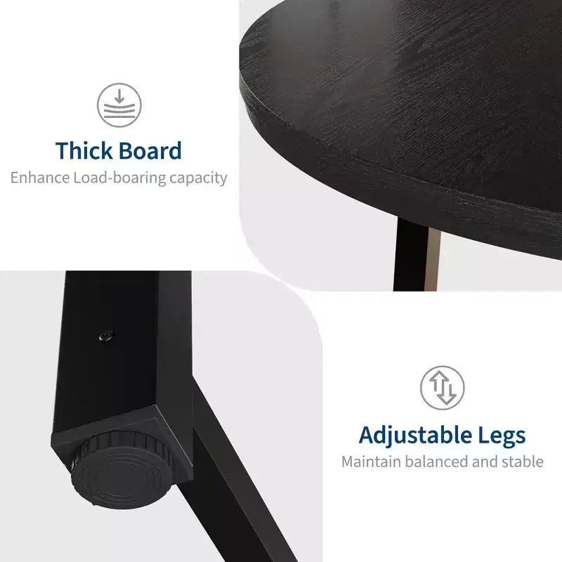 Table de salle à manger circulaire de 47 po, table de cuisine industrielle en bois avec cadre en métal robuste, parfaite pour les repas de 4 à 6 personnes