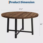 Table de salle à manger circulaire de 47 po, table de cuisine industrielle en bois avec cadre en métal robuste, parfaite pour les repas de 4 à 6 personnes
