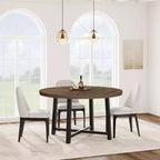 Table de salle à manger circulaire de 47 po, table de cuisine industrielle en bois avec cadre en métal robuste, parfaite pour les repas de 4 à 6 personnes
