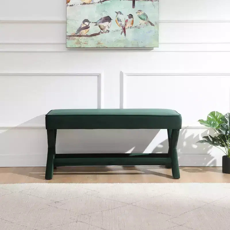 Banc rembourré en velours GDFStudio Kitto de style Mid-Century avec piétement en X