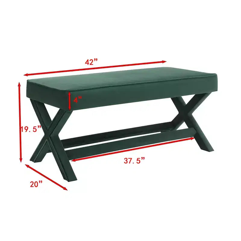 Banc rembourré en velours GDFStudio Kitto de style Mid-Century avec piétement en X