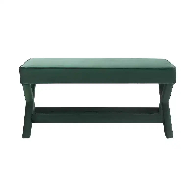Banc rembourré en velours GDFStudio Kitto de style Mid-Century avec piétement en X