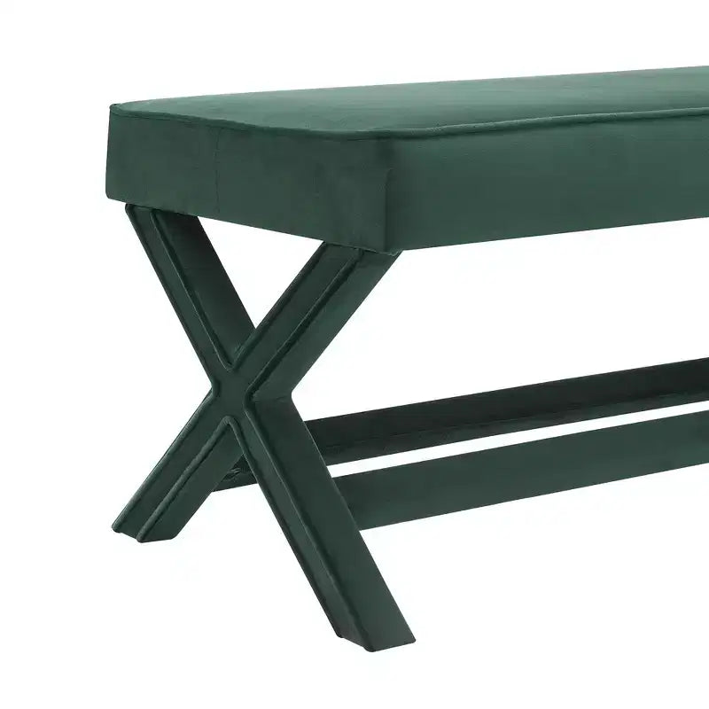 Banc rembourré en velours GDFStudio Kitto de style Mid-Century avec piétement en X
