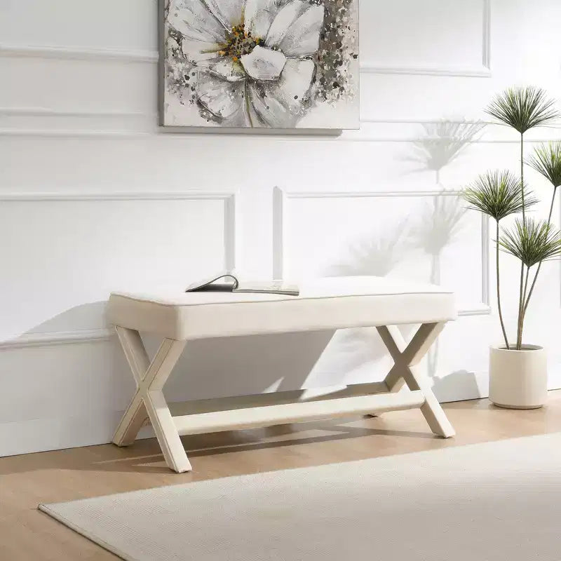 Banc rembourré en velours GDFStudio Kitto de style Mid-Century avec piétement en X