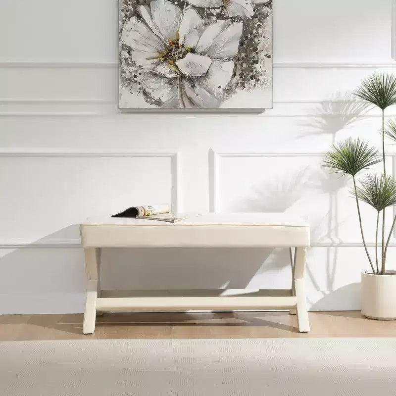 GDFStudio Kitto Mid-Century Modern Velvet Upholstered Bench with X-Base