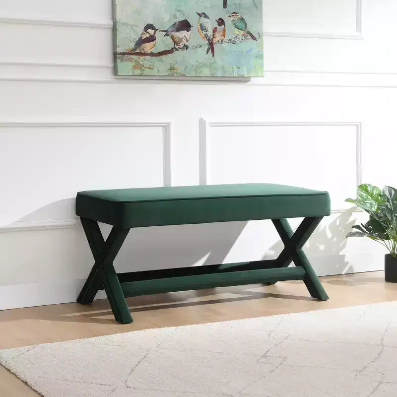 Banc rembourré en velours GDFStudio Kitto de style Mid-Century avec piétement en X
