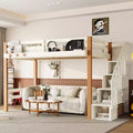 Bellemave Loft Bed with Clothes Hook and Storage Shelves, Wood Loft Bed Frame with Little Shelves, Ample Under-bed Spaces, Beige & Natural