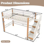 Lit mezzanine Bellemave avec crochet porte-vêtements et étagères de rangement, cadre de lit mezzanine en bois avec petites étagères, nombreux espaces sous le lit, beige et naturel