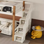 Lit mezzanine Bellemave avec crochet porte-vêtements et étagères de rangement, cadre de lit mezzanine en bois avec petites étagères, nombreux espaces sous le lit, beige et naturel