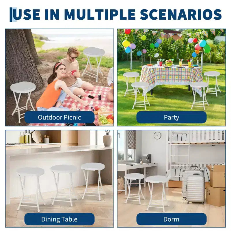 1 tabouret pliant portable avec poignée, chaise pliante pour adultes, tabouret pliant de 45 cm pour dortoir, cuisine, coiffeuse, église et utilisation en extérieur