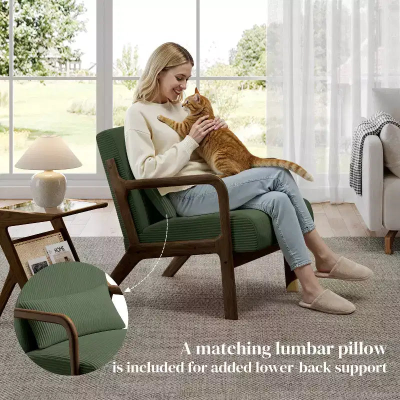 Fauteuil d'appoint en velours côtelé Yaheetech de style Mid-Century pour salon et chambre