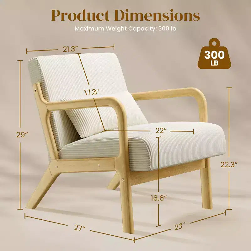 Fauteuil d'appoint en velours côtelé Yaheetech de style Mid-Century pour salon et chambre