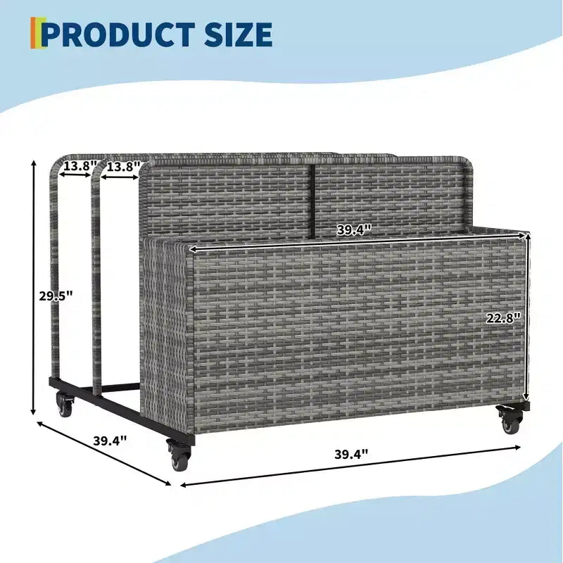 Organisateur de rangement flottant pour piscine en rotin de polyéthylène à 3 sections avec roues verrouillables, panier de rangement roulant pour jouets d'extérieur, caddie de piscine pour gilets de sauvetage et ballons