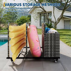 Organisateur de rangement flottant pour piscine en rotin de polyéthylène à 3 sections avec roues verrouillables, panier de rangement roulant pour jouets d'extérieur, caddie de piscine pour gilets de sauvetage et ballons
