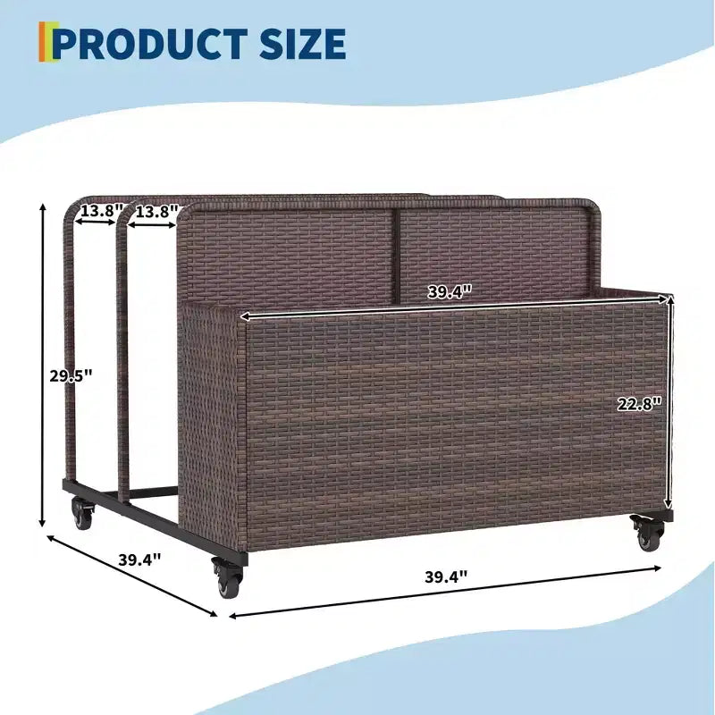 Organisateur de rangement flottant pour piscine en rotin de polyéthylène à 3 sections avec roues verrouillables, panier de rangement roulant pour jouets d'extérieur, caddie de piscine pour gilets de sauvetage et ballons