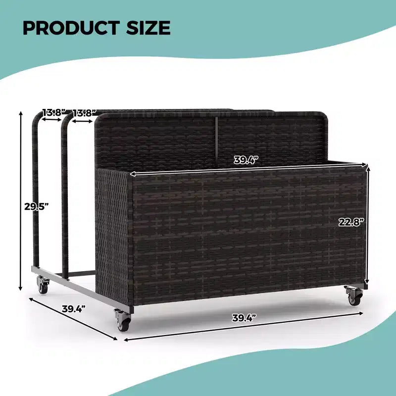 Organisateur de rangement flottant pour piscine en rotin de polyéthylène à 3 sections avec roues verrouillables, panier de rangement roulant pour jouets d'extérieur, caddie de piscine pour gilets de sauvetage et ballons