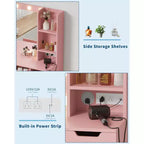 Coiffeuse rose Acekool avec miroir, 4 tiroirs et multiprise intégrée pour chambre à coucher