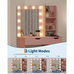 Coiffeuse rose Acekool avec miroir, 4 tiroirs et multiprise intégrée pour chambre à coucher