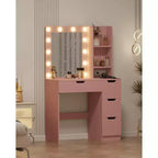 Coiffeuse rose Acekool avec miroir, 4 tiroirs et multiprise intégrée pour chambre à coucher