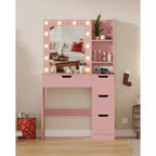 Coiffeuse rose Acekool avec miroir, 4 tiroirs et multiprise intégrée pour chambre à coucher