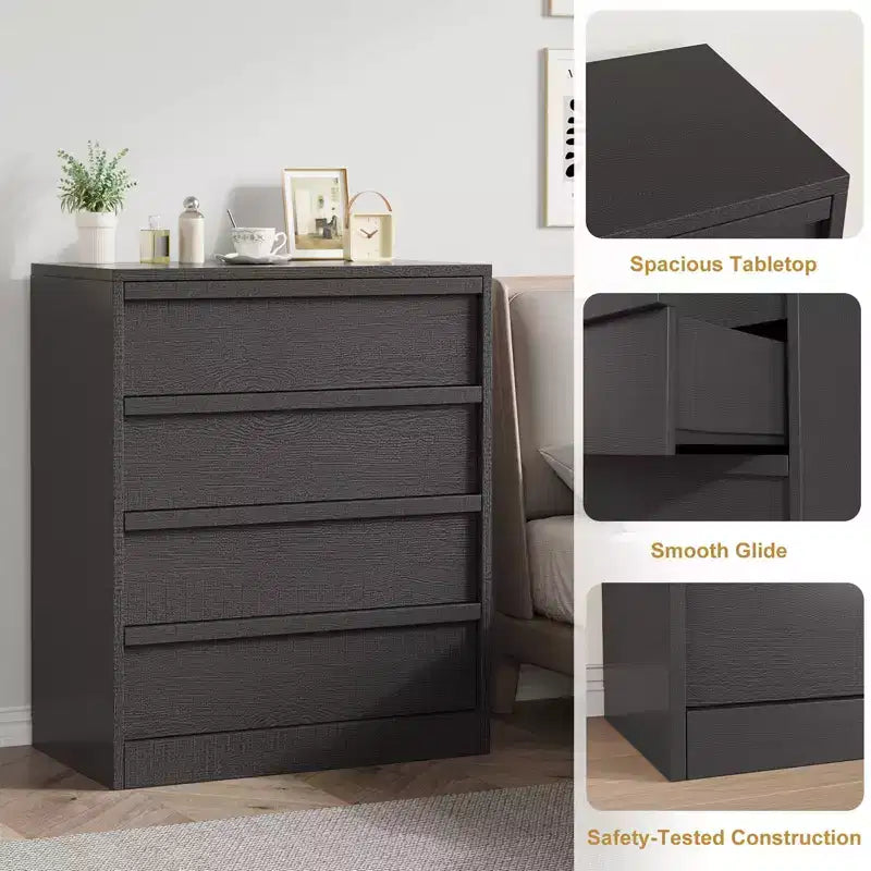 Table de chevet à 4 tiroirs pour chambre, petite table d'appoint de 99 cm de haut avec sécurité anti-basculement, commode de rangement moderne et spacieuse pour salon