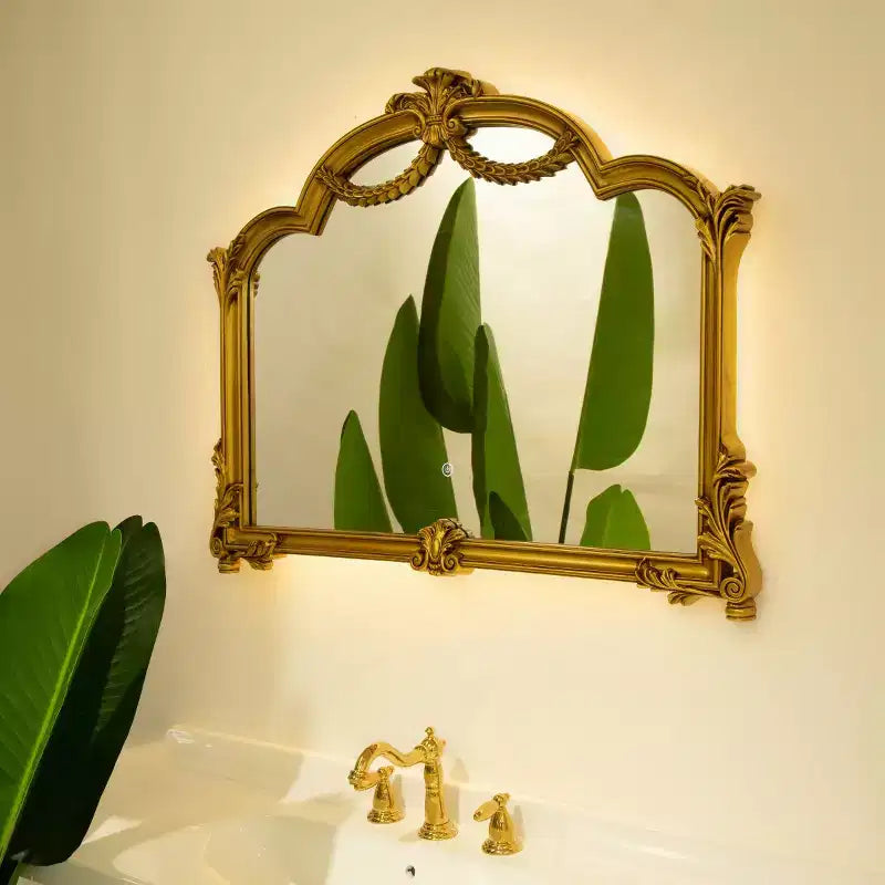 Miroir mural baroque 35 avec cadre en PU orné, bande lumineuse rétroéclairée, miroir décoratif pour salle de bain, chambre ou salon-Panipeachy