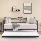 Acekool Twin Day Bed with Trundle, 4 Brake Wheels & Metal Frame for Living Room Bedroom