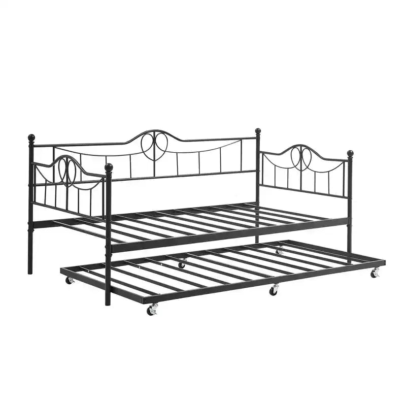 Lit de repos double Acekool avec lit gigogne, 4 roulettes freinées et cadre en métal pour salon et chambre à coucher