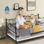 Lit de repos double Acekool avec lit gigogne, 4 roulettes freinées et cadre en métal pour salon et chambre à coucher