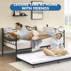 Lit de repos double Acekool avec lit gigogne, 4 roulettes freinées et cadre en métal pour salon et chambre à coucher