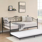 Lit de repos double Acekool avec lit gigogne, 4 roulettes freinées et cadre en métal pour salon et chambre à coucher