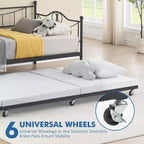 Lit de repos double Acekool avec lit gigogne, 4 roulettes freinées et cadre en métal pour salon et chambre à coucher