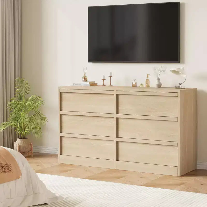 Commode à 6 tiroirs pour chambre à coucher, commode double moderne avec 6 tiroirs grand espace de rangement, commode en bois pour salon