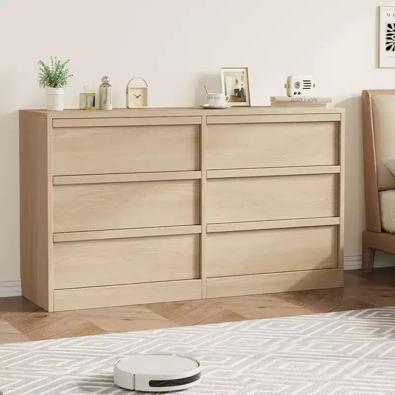 Commode à 6 tiroirs pour chambre à coucher, commode double moderne avec 6 tiroirs grand espace de rangement, commode en bois pour salon