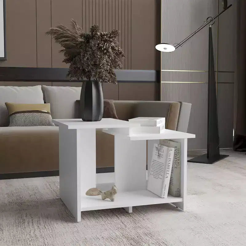 Weman 23.6 White Coffee Table with Open Shelf, Compact Durable Modern Storage Table for Living Room Home Office