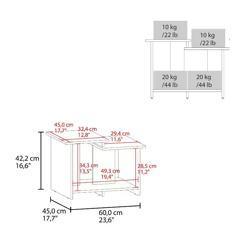 Weman 23.6 Table basse blanche avec étagère ouverte, table de rangement moderne compacte et durable pour salon et bureau à domicile
