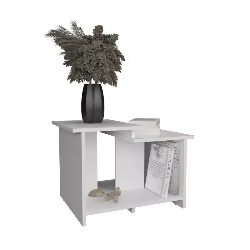 Weman 23.6 Table basse blanche avec étagère ouverte, table de rangement moderne compacte et durable pour salon et bureau à domicile