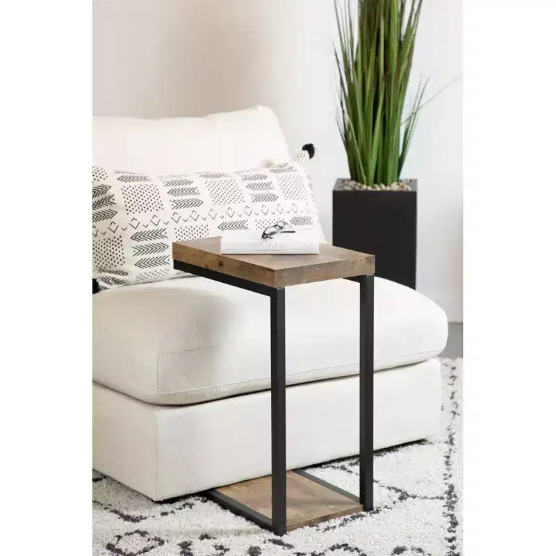 Black and Antique Nutmeg Industrial Snack Table, Sleek Contemporary Accent Table with Metal Base for Sofa Side Modern Living Space