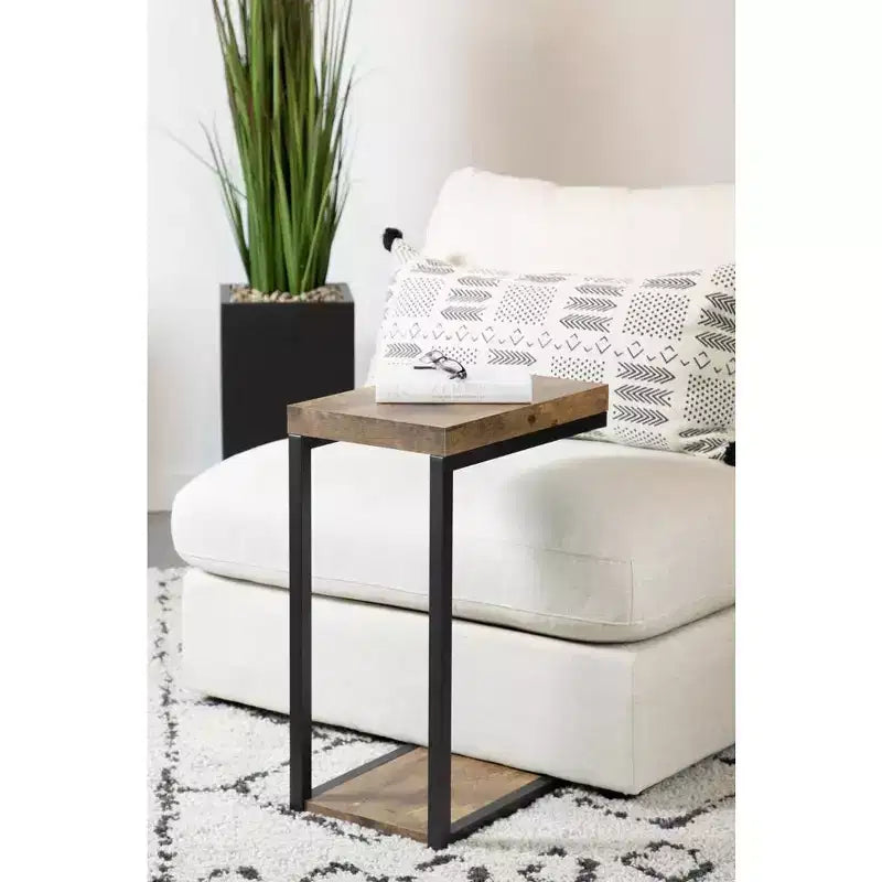 Table d'appoint industrielle Black and Antique Nutmeg, table d'appoint contemporaine élégante avec base en métal pour canapé d'appoint de salon moderne