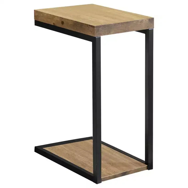 Table d'appoint industrielle Black and Antique Nutmeg, table d'appoint contemporaine élégante avec base en métal pour canapé d'appoint de salon moderne