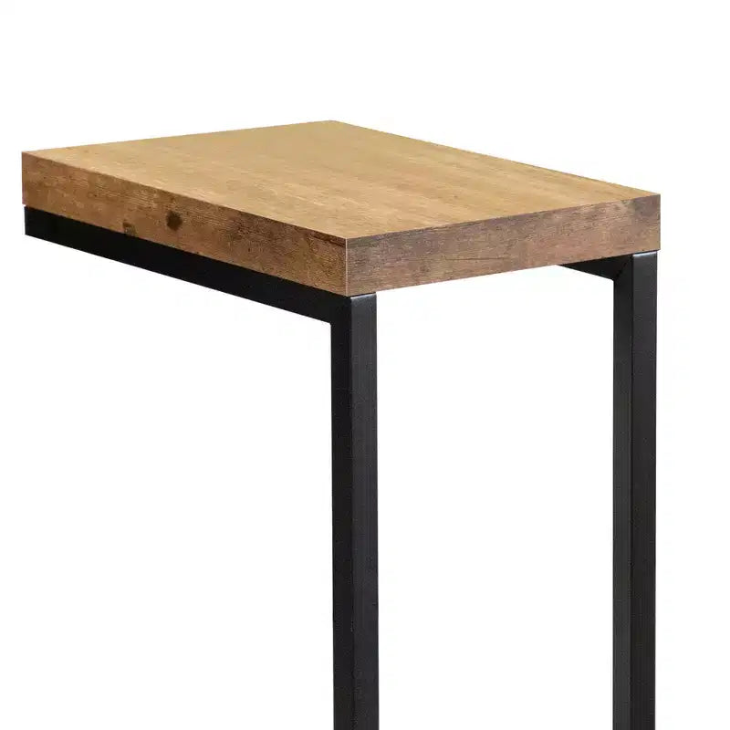 Table d'appoint industrielle Black and Antique Nutmeg, table d'appoint contemporaine élégante avec base en métal pour canapé d'appoint de salon moderne